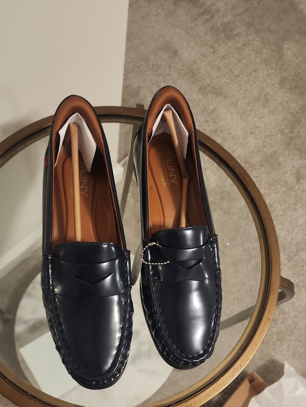Marc Joseph Navy Blue Leather Penny Loafers with Tan Insole